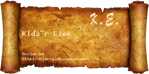 Klár Elek névjegykártya